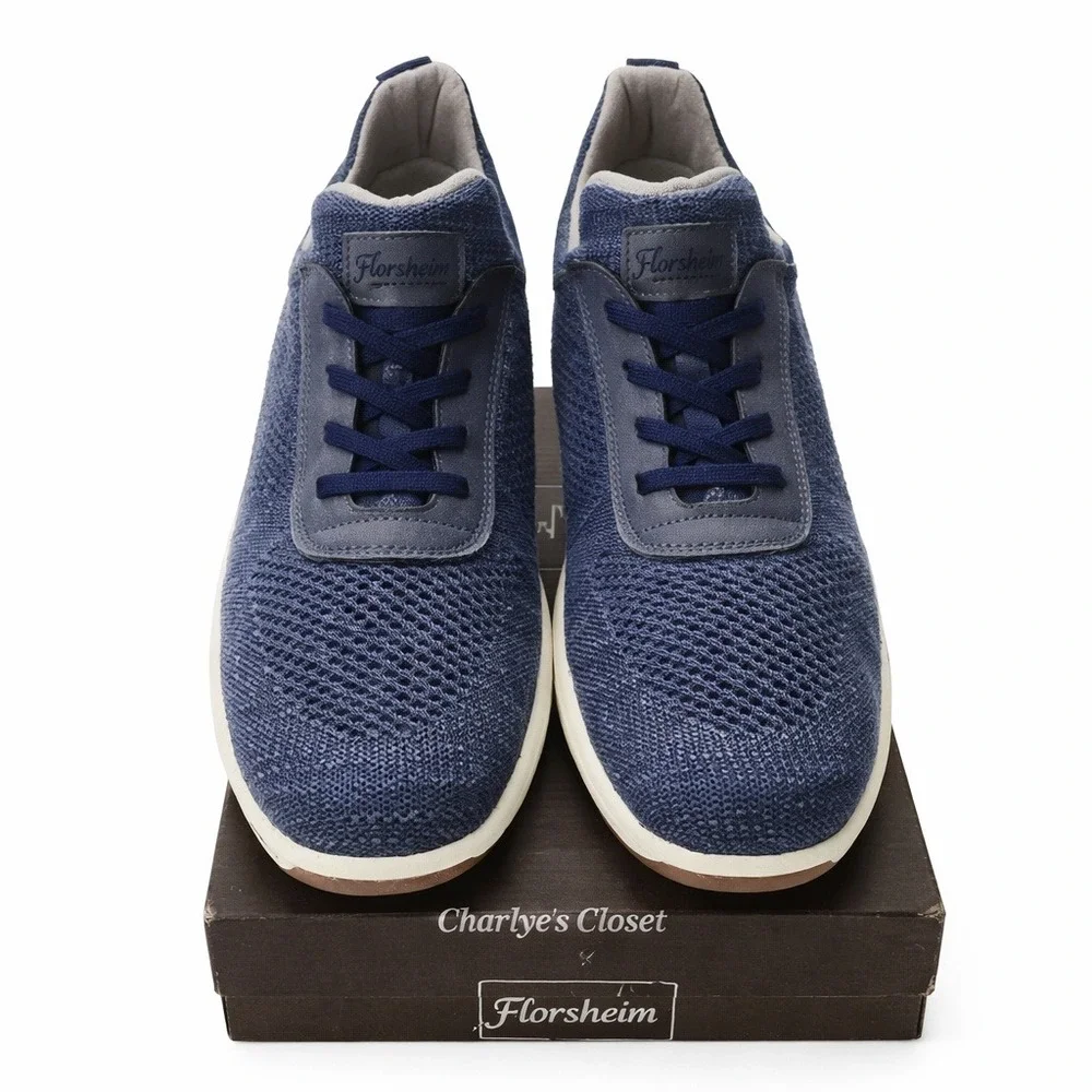 Florsheim Satellite Jr Knit Navy Slip-On Faux Lace Sneaker Kids 5.5M Casual Prep